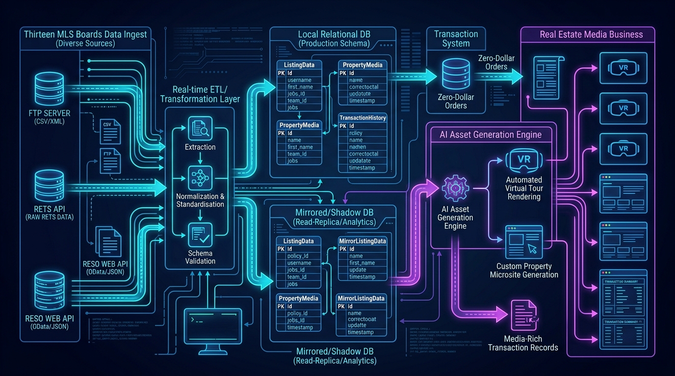 Thirteen MLS Boards, Three Transports: Building a Listing-Data Layer That Fed a Media Business