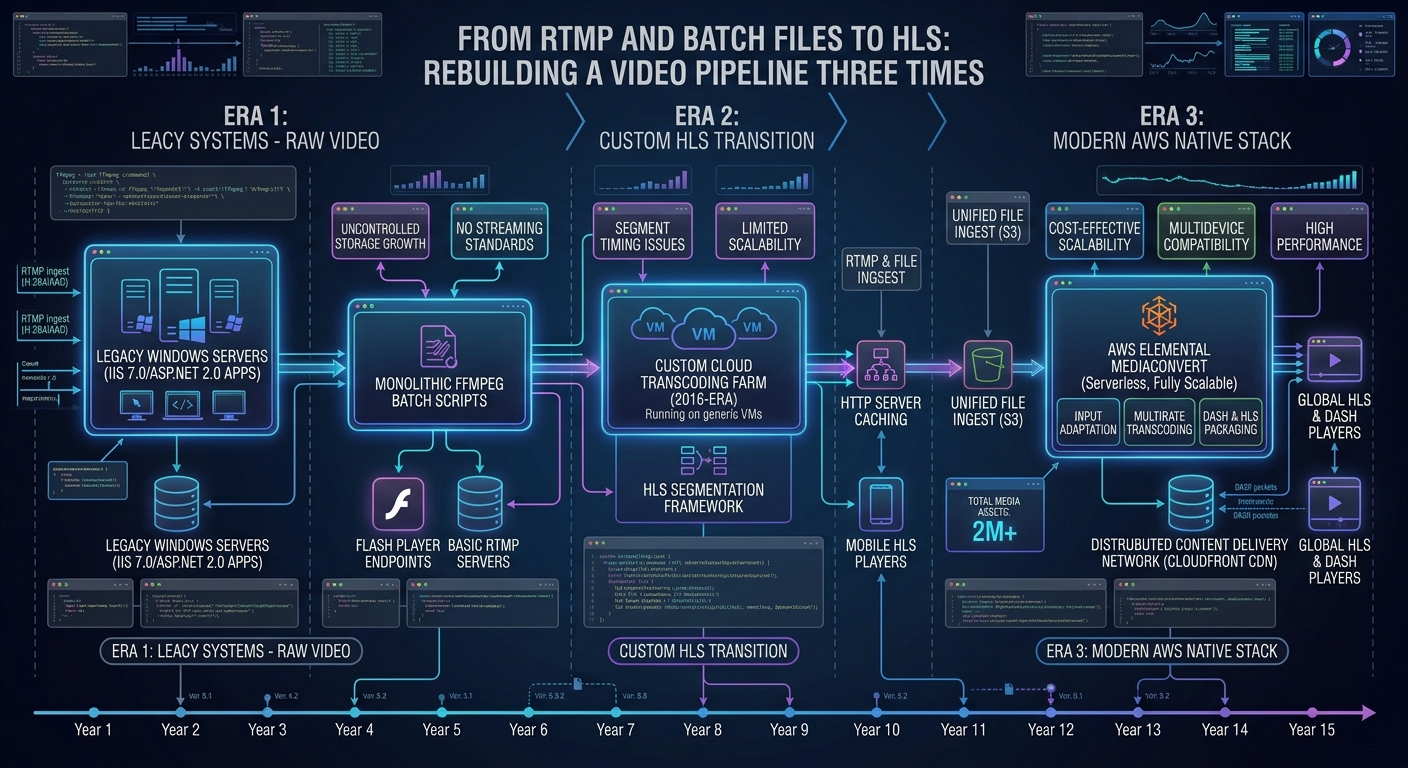 From RTMP and Batch Files to HLS: Rebuilding a Video Pipeline Three Times